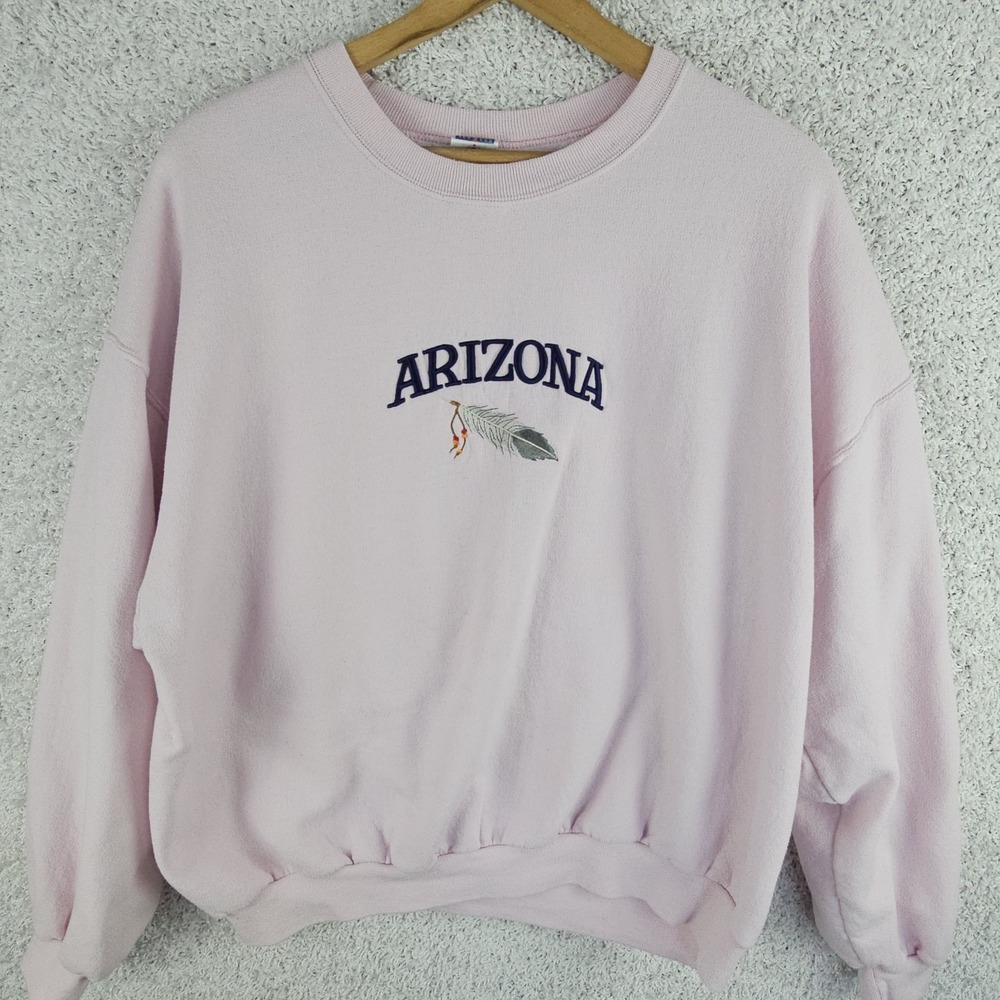 Vintage 90s Arizona Pink Embroidered Feather Sweatshirt Women's 2XL‎ Jerzees